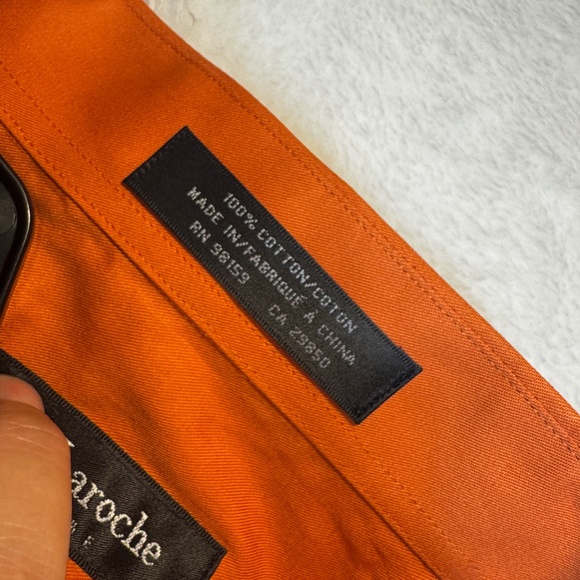 Guy Laroche Dress Shirt Mens 16 Orange 100% Cotton Long Sleeve Office Preppy - Picture 5 of 8